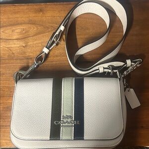 Coach Crossbody Bag in White with Green and Black Stripes